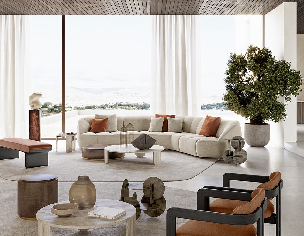 sofa made with a wooden base, polyurethane foam and fabric in a white tone in a background room
